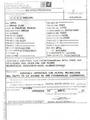 Verschrottungsfahrzeug opel omega a (v87) 2.6 i (f19, m19, n19) des jahres 1991 angetrieben g-c26ne