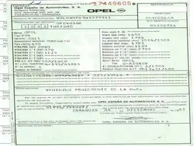 Утилизация автомобиля opel omega b (v94) 2.0 16v (f69, m69, p69) года 1997 питание x 20 xev