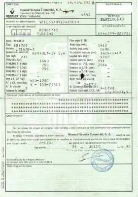 Утилизация автомобиля renault 19 (b/c/l53) 1.4 gts года 1995 питание g-e7j