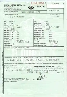Vehicul casat daewoo lanos 1.6 cat al anului 1999 alimentat g-a16dms