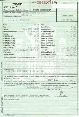 Утилизация автомобиля seat toledo ii (1m2) 1.9 tdi года 1999 питание ahf,asv