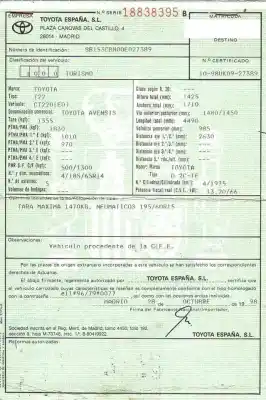 Scrapping Vehicle toyota avensis 2.0 d of the year 1999 powered d 2c-te