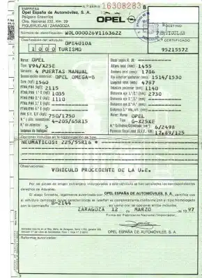 Утилизация автомобиля opel omega b (v94) 2.5 v6 (f69, m69, p69) года 1997 питание x 25 xe
