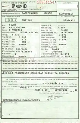 Утилизация автомобиля rover 200 ii fastback (rf) 220 d/sd года 1997 питание 20 t2r