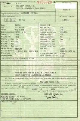 Veicolo di demolizione lancia dedra 1.6 g dell'anno 1992 alimentato 835a1.000