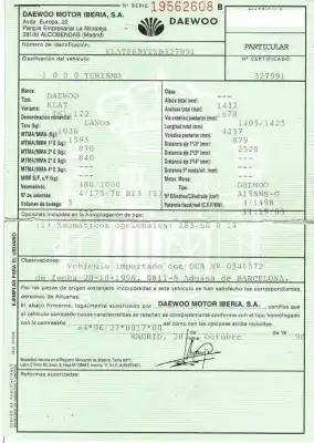 Veicolo di demolizione daewoo lanos 1.5 cat dell'anno 1998 alimentato a15sms-g