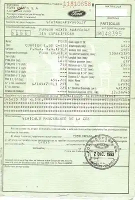 Veicolo di demolizione ford courier 1.8 d dell'anno 1994 alimentato d/rtc