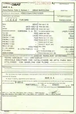 Veículo de Sucata seat cordoba (6k1, 6k2) 1.6 i do ano 1994 alimentado g-abu