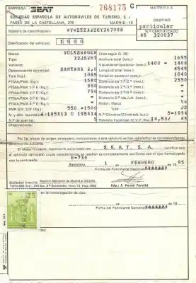 Scrapping Vehicle volkswagen santana 2.0 g of the year 1985 powered js