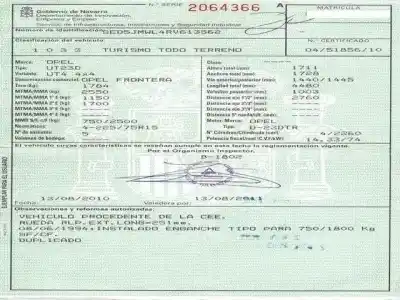 Утилизация автомобиля opel frontera a (u92) 2.3 td (5jmwl4) года 1993 питание 23 dtr