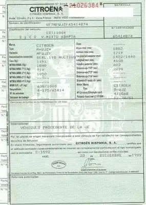 Veículo de Sucata citroen berlingo 1.9 d x familiar do ano 2000 alimentado d-wjz