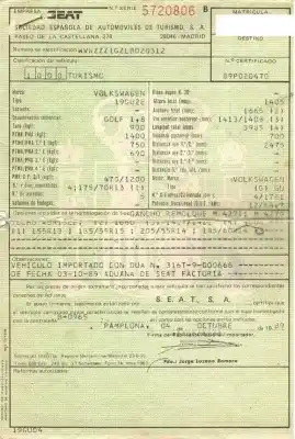 Scrapping Vehicle volkswagen golf 1.8 g of the year 1989 powered g-gu