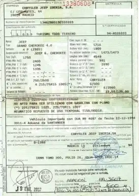 Sloopvoertuig jeep grand cherokee 4.0 g /s00 automatico van het jaar 1994 aangedreven g/s00