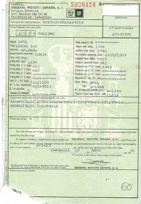 Утилизация автомобиля opel corsa a fastback (s83) 1.4 s (f08, m08, f68, m68) года 1990 питание g-14nv