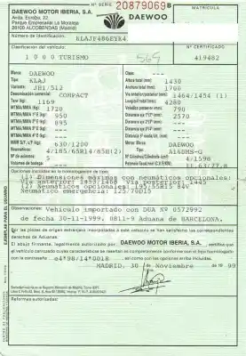 Veicolo di demolizione daewoo compact 1.6 g dell'anno 1999 alimentato g-a16dms
