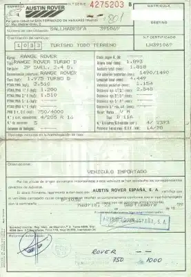 Veículo de Sucata land rover range rover i 2.4 td 4x4 do ano 1989 alimentado 11 a