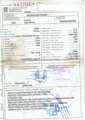 Здавання транспортного засобу opel frontera a sport (u92) 2.0 i (52sud2, 55sud2) року 1992 потужний c 20 ne,x 20 se