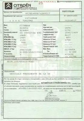 Veículo de Sucata citroen c5 i (dc_) 2.2 hdi (dc4hxb, dc4hxe) do ano 2002 alimentado 4hx (dw12ted4)