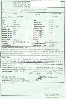 Veículo de Sucata fiat punto 1.2 g -176b4.000 do ano 2002 alimentado g-188a4000