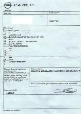 Здавання транспортного засобу opel                                               zafira tourer c (p12)                                                                                                                                                                                                                                      2.0 cdti (75)                                                                                                                                                                                                                                              року 2013 потужний a20dt opt.lbr