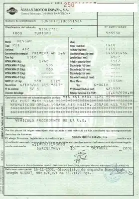 Veículo de Sucata nissan primera (p11) 1.6 16v do ano 2001 alimentado qg16de