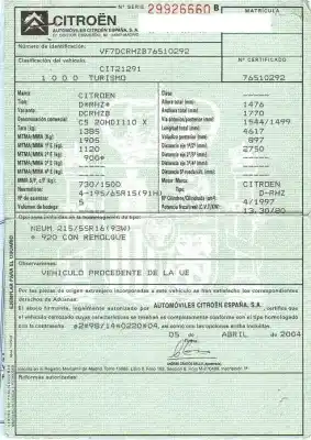 Scrapping Vehicle citroen c5 i (dc_) 2.0 hdi (dcrhzb, dcrhze) of the year 2004 powered rhz (dw10ated)
