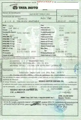 Scrapping Vehicle tata safari 3.0 td of the year 2006 powered d-dicor 07