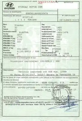 Scrapping Vehicle hyundai elantra iii (xd) 1.6 of the year 2007 powered g4ed