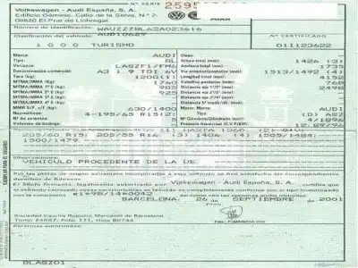 Veículo de Sucata audi a3 1.9 tdi -asz do ano 2001 alimentado d-asz