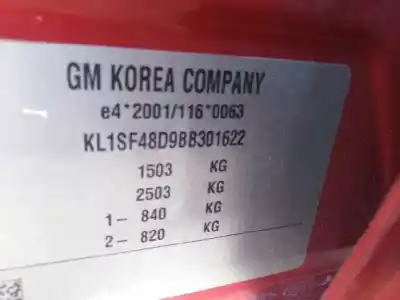 Veicolo di demolizione chevrolet aveo 1.2 cat dell'anno 2012 alimentato b12d1