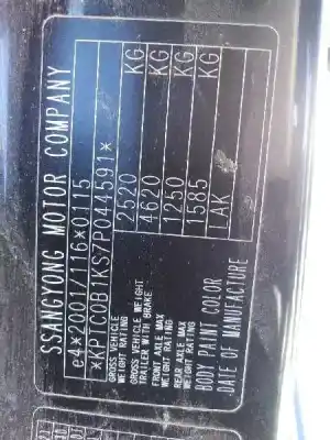 Vehicul casat ssangyong actyon 2.0 td cat al anului 2007 alimentat d20dt