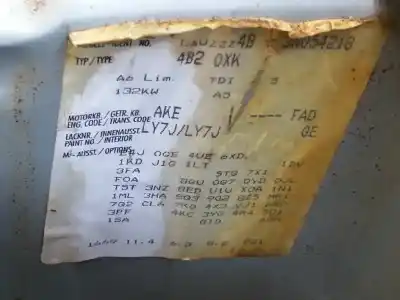 Veículo de Sucata audi a6 c5 (4b2) 2.5 tdi do ano 2003 alimentado ake