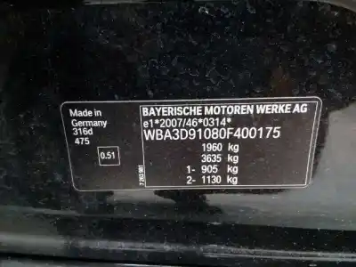 Veículo de Sucata bmw 3 (f30, f80) 316 d do ano 2012 alimentado n47d20c