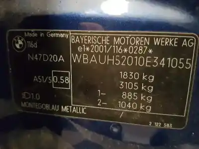 Veículo de Sucata bmw serie 1 berlina (e81/e87) 116d do ano 2009 alimentado n47d20a