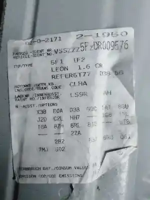 Scrapping Vehicle seat leon (5f1) 1.6 tdi of the year 2013 powered clha