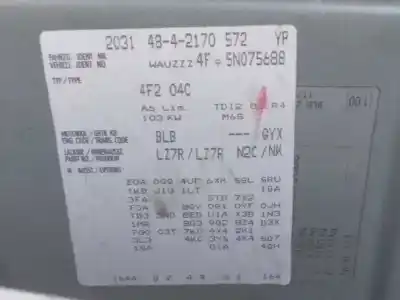 Veículo de Sucata audi a6 berlina (4f2) 2.0 tdi do ano 2004 alimentado blb