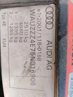 Veículo de Sucata audi a8 (4e2) 6.0 w12 48v cat (bht) do ano 2005 alimentado bht