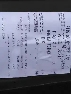 Veicolo di demolizione volkswagen t-roc 2.0 tdi dell'anno 2021 alimentato dtrd