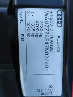 Утилизация автомобиля audi                                               a8 (4e2)                                                                                                                                                                                                                                                   3.0 v6 24v tdi года 2007 питание asb