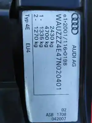 Sloopvoertuig audi a8 (4e2) 3.0 v6 24v tdi van het jaar 2007 aangedreven asb