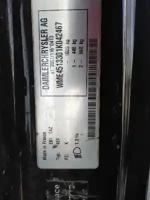 Veículo de Sucata smart coupe fortwo coupe (52kw) do ano 2007 alimentado 132910