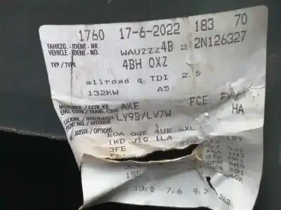 Veículo de Sucata audi allroad quattro (4b5) 2.5 tdi (132kw) do ano 2002 alimentado ake