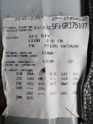 Scrapping Vehicle seat leon sc (5f5) 2.0 16v tsi of the year 2016 powered cuna