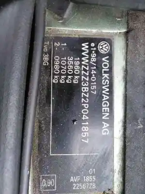 Veículo de Sucata volkswagen passat b5.5 (3b3) 1.9 tdi do ano 2002 alimentado avf