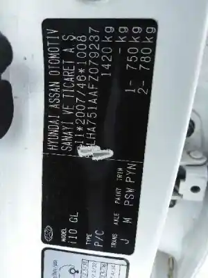 Sloopvoertuig hyundai i10 ii (ba, ia) 1.0 van het jaar 2014 aangedreven g3la