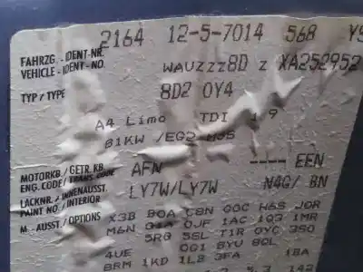 Veículo de Sucata audi a4 berlina (b5) 1.9 tdi do ano 1999 alimentado afn