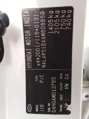 Veículo de Sucata hyundai i10 i (pa) 1.1 do ano 2010 alimentado g4hg