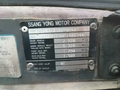 Здавання транспортного засобу ssangyong musso 2.9 d року 2001 потужний 662la