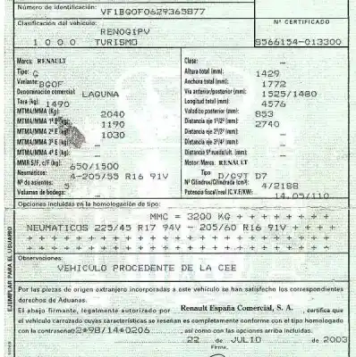 Утилизация автомобиля renault                                            laguna ii (bg0/1_)                                                                                                                                                                                                                                         2.2 dci (bg0f) года 2003 питание g9t d7