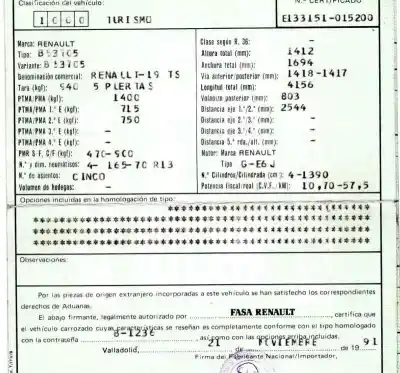Scrapping Vehicle renault 19 hatchback (b/c53) 1.4 of the year 1991 powered e6ja700